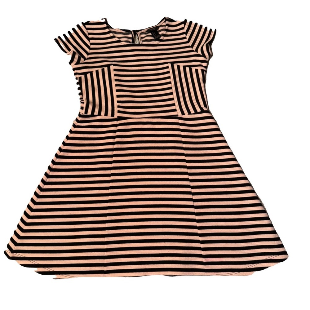 Forever 21 girls pink & black striped dresss with back keyhole closure size 7/8
